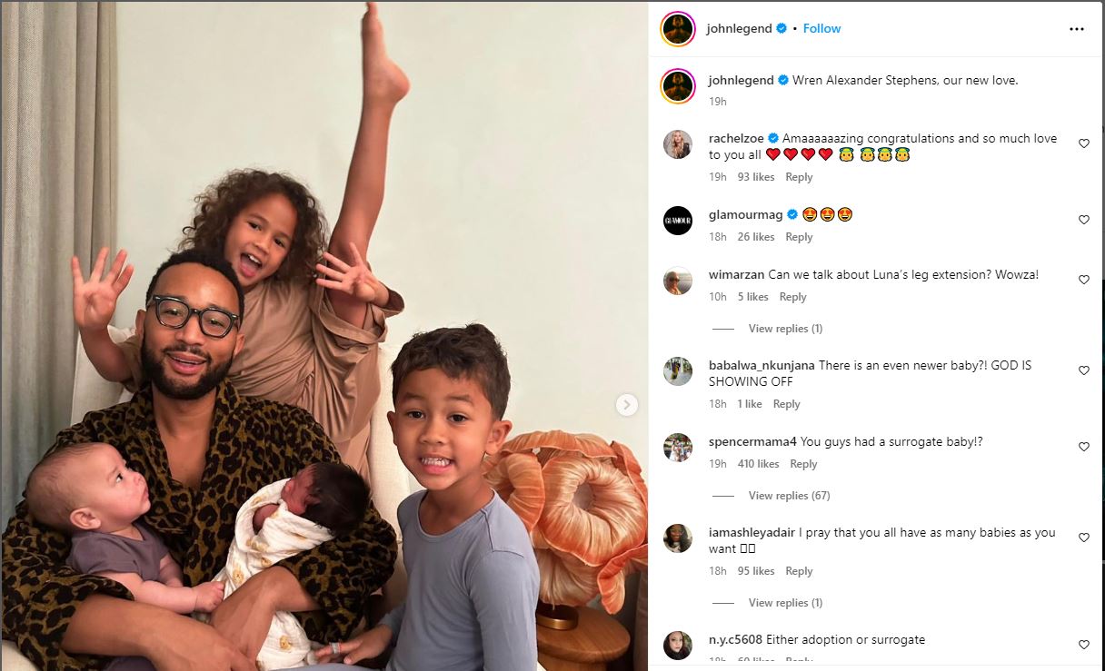 Η Chrissy Teigen και ο John Legend καλωσόρισαν το 4ο παιδί τους μέσω παρένθετης μητέρας