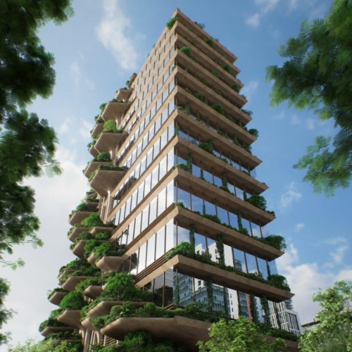 Ένα κτήριο στη Βραζιλία με πράσινες βεράντες είναι εμπνευσμένο από το οικοσύστημα των μανιταριών