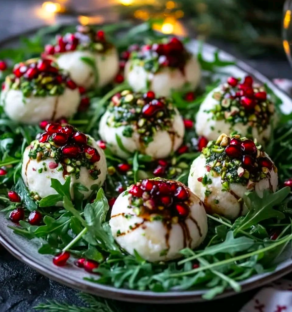 Γευστικά «στολίδια» με ρόδι και μοτσαρέλα της τελευταίας στιγμής για την παραμονή των Χριστουγέννων