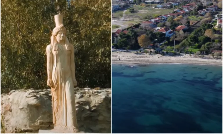 Η παραλία της Αττικής με φοίνικες και μια αρχαία Αιγυπτιακή πυραμίδα